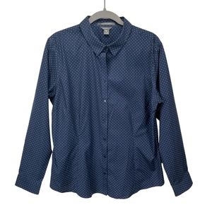 ⛔️ SOLD! ⛔️ Eddie Bauer Polka Dot Shirt Long Sleeve Button Fitted Stretch Blue